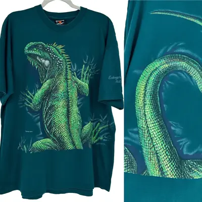 Vintage Habitat Lizard Shirt All Over Print Single Stitch Preshrunk Size 2X USA • $44.99