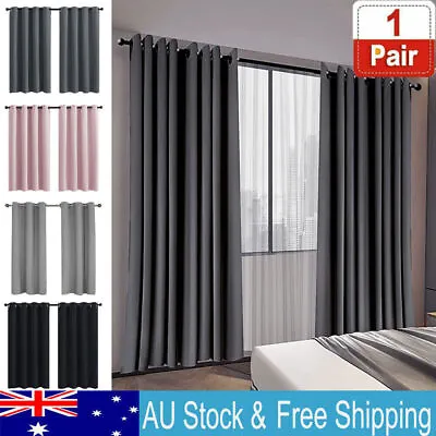 2X Blockout Curtains Blackout Window Curtain Draperies Pair Eyelet For Bedroom • $21.69