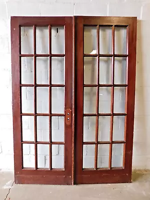 1900s Antique FRENCH DOORS Original Glass CRAFTSMAN / MISSION Style Fir ORNATE-6 • $924.95