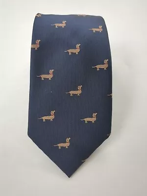 M & S Dachshund Sausage Dogs Pure Silk Tie Navy Blue Used Once  • £9.99