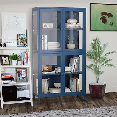 Metal Storage Cabinet With Four Glass Door Tall Curio Display Cabinet • $272.29