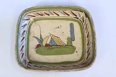 Vintage Mexican Pottery Cactus Tent Desert Camping Old Stamped Tray Plate • $24