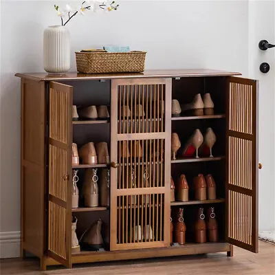 Vintage 4 Tier Spacious Shelves Shoe Storage Cabinet With 3 Magnetic Hollow Door • $109.91