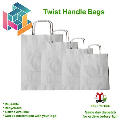 £0.99 • Buy White Paper Bags With Handles Party And Gift Carrier / Twist Handle Paper Bags