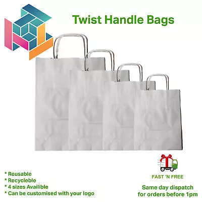 £0.99 • Buy White Paper Bags With Handles Party And Gift Carrier / Twist Handle Paper Bags