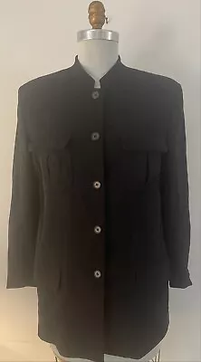 CALVIN KLEIN Black 100% Wool Longer Jacket~12~M~NEHRU COLLAR~NICE • £15.04