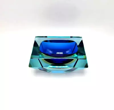 Blue & Yellow Murano Glass Ashtray Sommerso By Flavio Poli Attrib Italy • $179.99