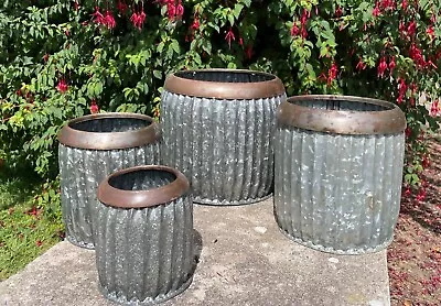 Galvanised Vintage Short Dolly Tub Set 4 | Metal Steel Garden Pot Trough Planter • £17.99