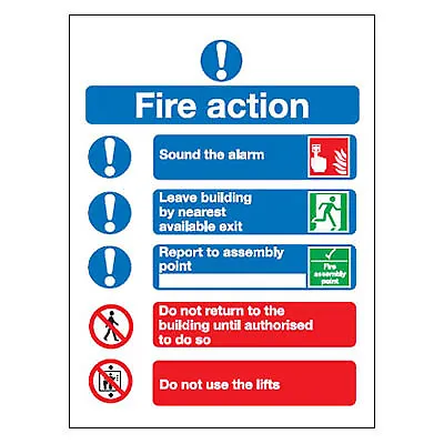 £5.40 • Buy Symbolised Fire Action Notice 300 X 250mm Rigid Plastic