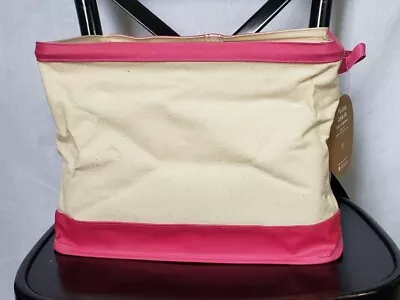 $19.90 • Buy Pottery Barn Pop Color Canvas Bin With Handles Natural & Pink 14x10x10