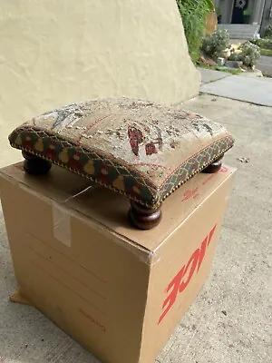 Square Antique Style Footstool With Worn Fabric • $40