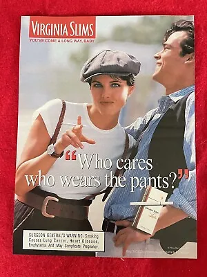 Vintage 1994 Virginia Slims Cigarettes Print Ad “Who Cares Who Wears The Pants” • $3.88