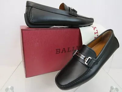 Nib Bally Drulio Black Smooth Leather Metal Logo Driving Loafers Us 9.5 D Italy • $279