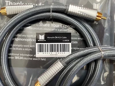 Monoprice Monolith RCA Cable Copper Braided 3ft Pair • $19