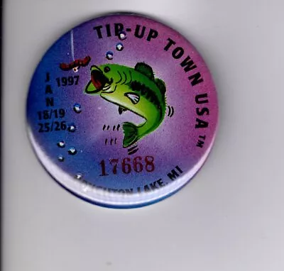 1997 Tip Up Town Badge Pin Pinback-michigan Dnr Deer Bear Fishing Patch License • $4.99