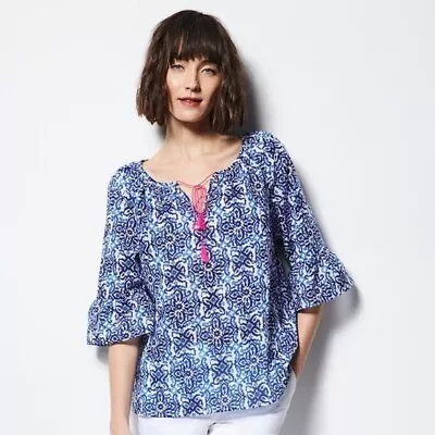 Milly For Target Design Nation Blue/White Bell Sleeve Tassel Boho Peasant Top L • $15