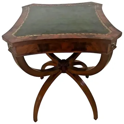 Milano Furniture Italian Style Side Table Green Embossed Leather Mahogany  • $995