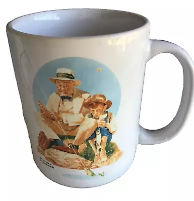 Norman Rockwell Coffee Mug Cup  Catching The Big One Fishing  Nostalgia - 1987 • $15.99