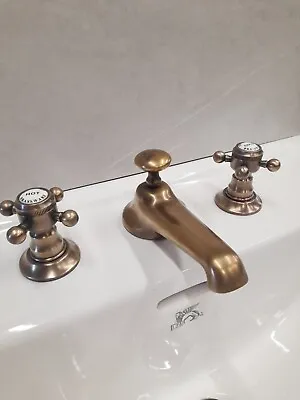  Aged Brass Three Hole Basin Mixer Taps Reclaimed Fully Refurbished  • £325