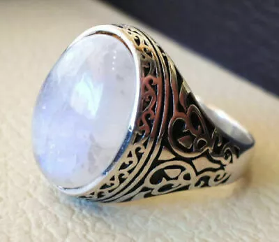 Natural Moon Stone Mens Gift Ring Solid 925 Sterling Silver Ring Handmade Rings • $39.99