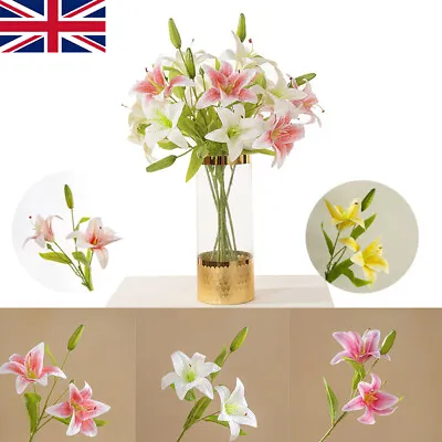 Artificial Lily Silk Fake Flowers Bouquet Office Bunch Wedding Party Home Decor • £5.02