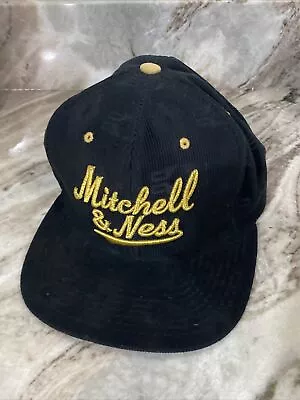 Corduroy Mitchell & Ness Strapback Hat Retro Black Metallic Gold • $12.29