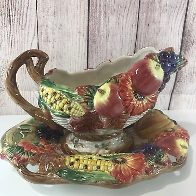 Fitz And Floyd Autumn Bounty Gravy Boat With Underplate Fall Thanksgiving  • $69.99