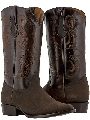 $112.49 • Buy Mens Brown Western Cowboy Boots Bull Bison Buffalo Leather Print J Toe