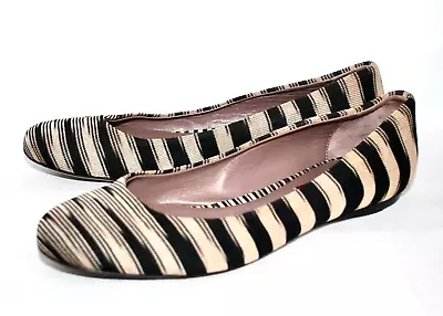 MISSONI Striped Knit Fabric Ballet Flats Size 8M EUR 38 Tan Black Made In Italy • $36