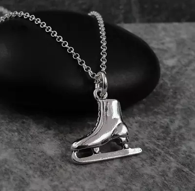 925 Sterling Silver Ice Skate Necklace - Figure Skating Charm - Ice Skating Gift • £21.16