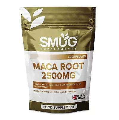 £5.99 • Buy Maca Root 2500mg By SMUG Supplements - 60 Capsules - Peruvian Ginseng Maca Pills