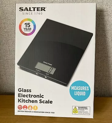 Salter Electronic Kitchen Scales Black Glass Digital LCD Display Slim Design NEW • £9.99