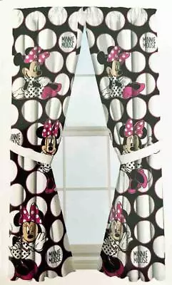 $34.99 • Buy 4-Pc Minnie Mouse Dots Curtain Window Panels & Tiebacks 42 (x2) W X 63 L NIP