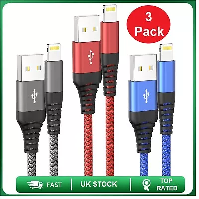 1m 2m 3m Long Charger For IPhone 13 12 11 XR 6 7 8 Braided USB Data Lead Cable • £5.99