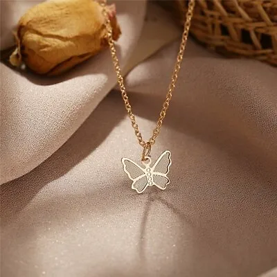 Simple Gold Plated Butterfly Pendant Necklace Clavicle Chain Women Jewelry Gift • $0.89