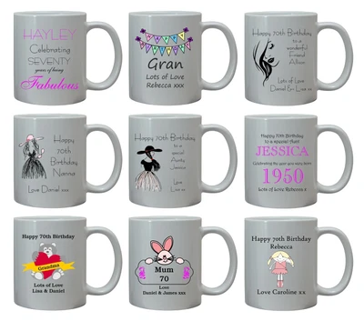 PERSONALISED 70th BIRTHDAY FOR HER MUG GIFT 70 MUM AUNTIE NANNY FRIEND WOMENS • £10.95