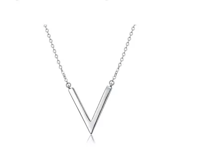 V-Shape Silver SP Pendant Chain Necklace • $9.99