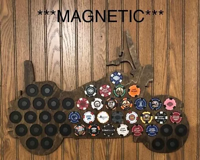 Magnetic Harley Poker Chip Display Motorcycle Dark Walnut Holds 46 Chips • $69.95