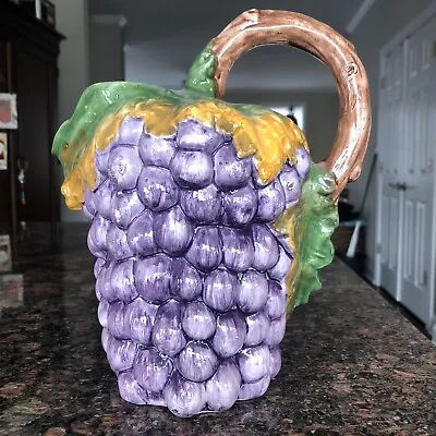 Vintage Bassano Italy Majolica Style Ceramic Grapes Jug Water Pitcher - (L1623A) • $13.99