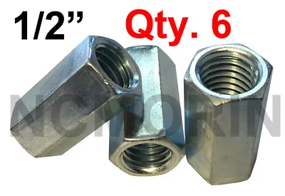 Qty 6 Hex Rod Coupling Nuts 1/2-13 X 1-1/4  Threaded Rod Connectors Zinc Coupler • $8.99