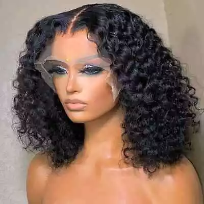 BOB HD Curly Lace Front Wig Pre Plucked Deep Wave Human Hair Wigs With Baby Hair • $113.76