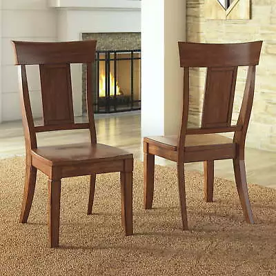  Farmhouse Wood Dining Chair With Panel Back Set Of 2 Oak • $186.85