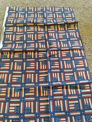 Warren Kimble Cranston Home Fashions Cotton Fabric 2 Yards Flags Stars America • $14