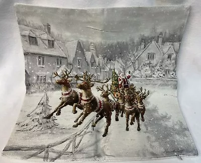 Santa Sleigh Reindeer Vintage Christmas Throw Pillow Cover Winter Holiday Decor • $15.95