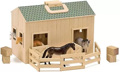 Melissa & Doug Fold And Go Wooden Horse Stable Dollhouse With Handle And Toy Hor • $49.49