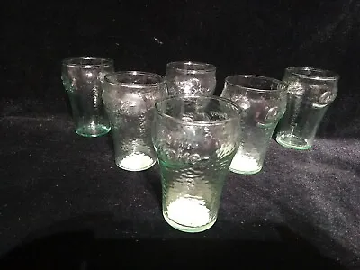 6 Coca-Cola Glass Miniature Drinking Cup Coke Green Dimple 8oz 3.75  NWT • $19.98