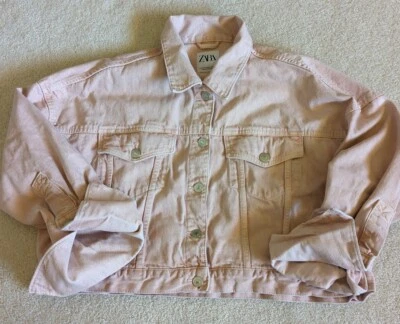 $23 • Buy ZARA Jacket Womens Medium Large Pink Pockets Jean Jacket  Denim 