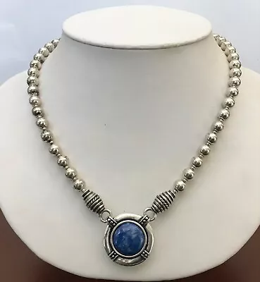 VTG  Silvertone Beads With Reversible Pendant..Lapis Lazuli 20 Inches • $78