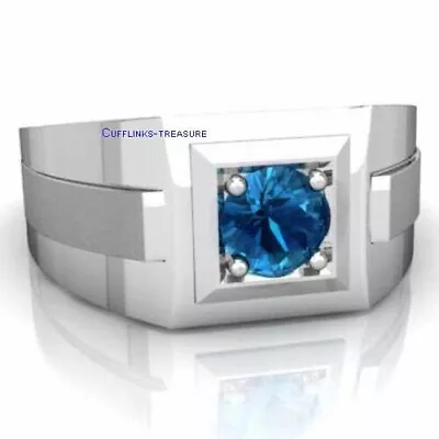 Natural London Blue Topaz Gemstone With 925 Sterling Silver Ring For Men's  • $71.25