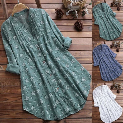 £15.60 • Buy Women Floral T Shirts Dress Ladies Casual Baggy Long Tunic Tops Blouse Plus Size